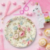 Romantische Rosa Englische Rose auf blassgelb Pappteller (Party)