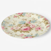 Romantische Rosa Englische Rose auf blassgelb Pappteller (Schrägansicht)