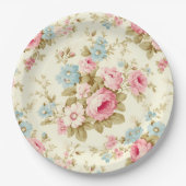 Romantische Rosa Englische Rose auf blassgelb Pappteller (Vorderseite)