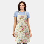 Romantische Rosa Englische Rose auf blassgelb Schürze (Getragen)