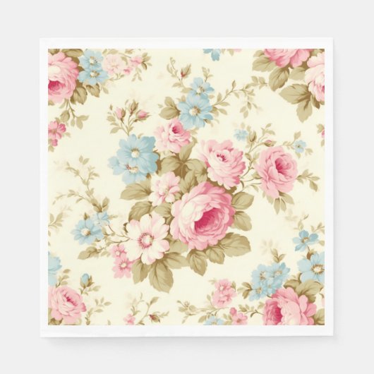 Romantische Rosa Englische Rose auf blassgelb Serviette (Vorderseite)