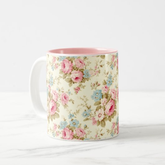 Romantische Rosa Englische Rose auf blassgelb Zweifarbige Tasse (Vorderseite Links)