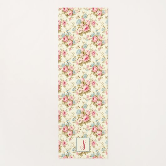Romantische rosa Englische Rose auf Gelb mit Monog Yogamatte (Vorderseite)