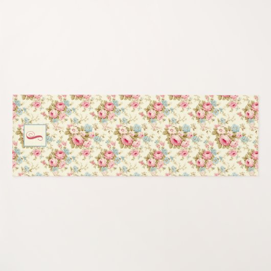 Romantische rosa Englische Rose auf Gelb mit Monog Yogamatte (Vorderseite (Horizontal))