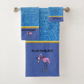Romantische rosa Flamingos mit denim Textur .blau Badhandtuch Set (Insitu)
