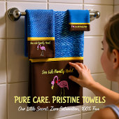 Romantische rosa Flamingos mit denim Textur .braun Badhandtuch Set