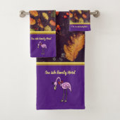 Romantische rosa Flamingos mit Herbstblättern Badhandtuch Set (Insitu)