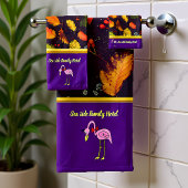 Romantische rosa Flamingos mit Herbstblättern Badhandtuch Set