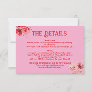Romantische Rosa-Floral-Hochzeit Details Beilageka RSVP Karte