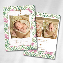 Romantische rosa florale goldene Schleife Baby-Fot Ankündigung