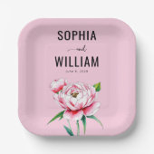 Romantische rosa florale Illustration Pappteller (Vorderseite)