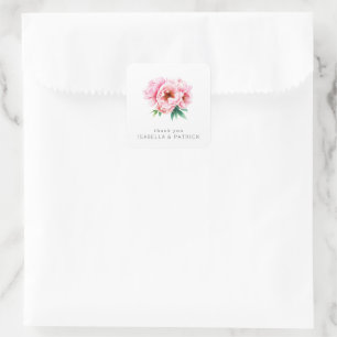 Romantische rosa florale Wasserfarbe Quadratischer Aufkleber
