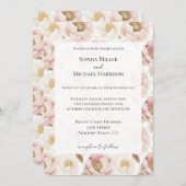 Romantische Rosa-Gold-Floral-Hochzeit Einladung (Vorne/Hinten)