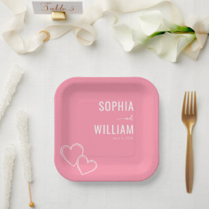 Romantische rosa Herzen Pappteller