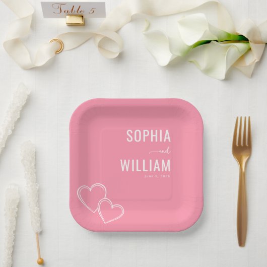 Romantische rosa Herzen Pappteller (Hochzeit)