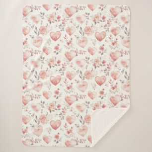Romantische rosa Herzen Rosen Floral Sherpadecke