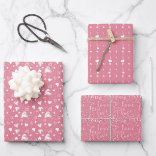 Romantische rosa Herzen und Liebe Valentinstag Geschenkpapier Set