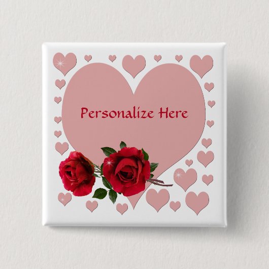 Romantische rosa Herzen und Rote Rosen personalisi Button (Vorderseite)