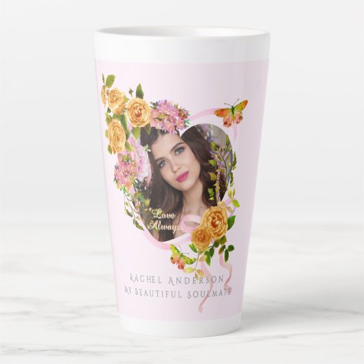 Romantische Rosa Liebe Foto Rosa Latte Tasse (Vorderseite)