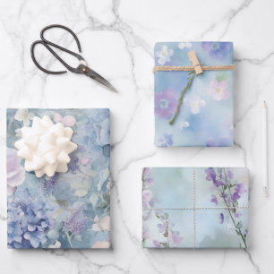 Romantische rosa lila Blumenhochzeit Geschenkpapier Set