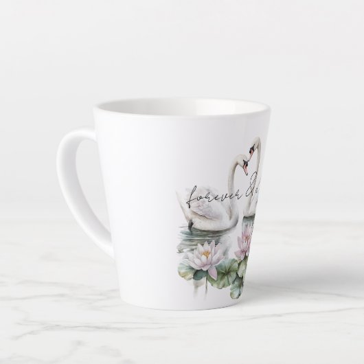 Romantische Rosa Lotus Floral Swans Milchtasse (Linke Ecke)