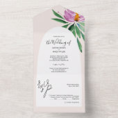 Romantische Rosa Lotus Watercolor All In One Einladung (Innen Boden)