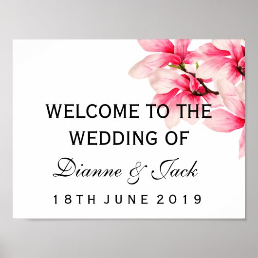 Romantische Rosa Magnolia Blumenzwiebelfeier Begrü Poster (Vorne)