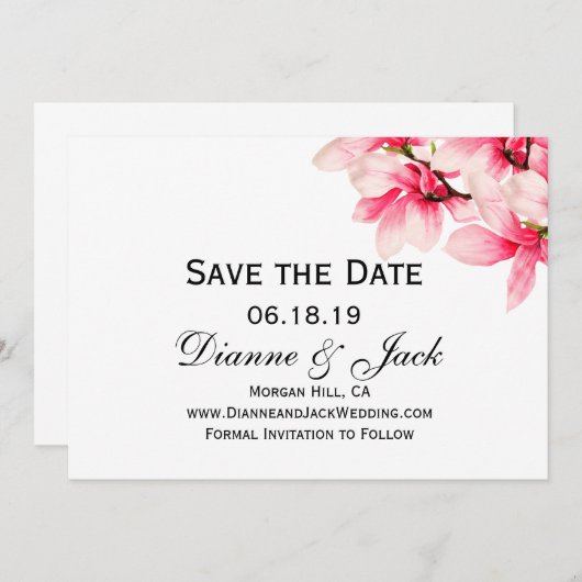 Romantische rosa Magnolia Hochzeit retten Datum Save The Date (Vorne/Hinten)