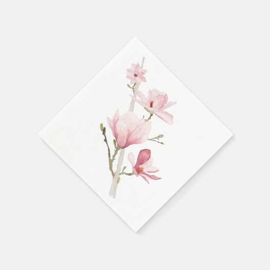 Romantische Rosa Magnolias Grüne Napkins Serviette (Ecke)