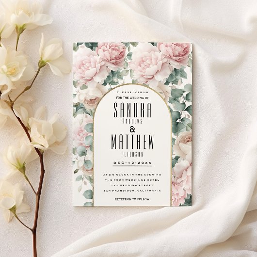 Romantische Rosa-Minze-Pony-Eukalyptus-Blumenhochz Einladung