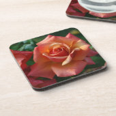 Romantische Rosa Orange-Rose Getränkeuntersetzer (Linke Seite)