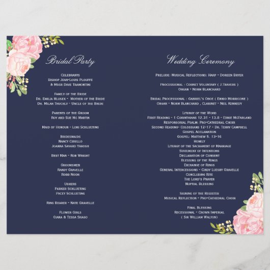 Romantische rosa Peonies Hochzeitsprogramme (Rückseite)