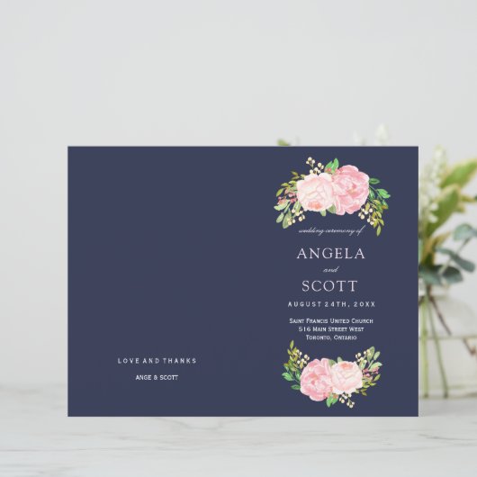 Romantische rosa Peonies Hochzeitsprogramme (Stehend Vorderseite)
