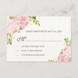 Romantische rosa Peonies Wedding RSVP Karte