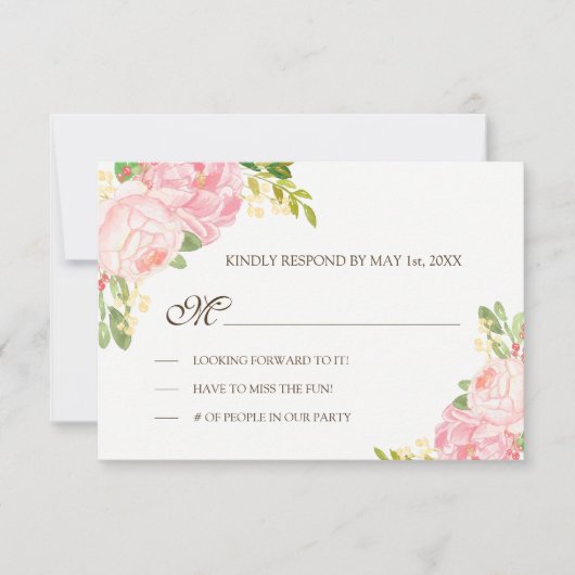 Romantische rosa Peonies Wedding RSVP Karte (Vorderseite)