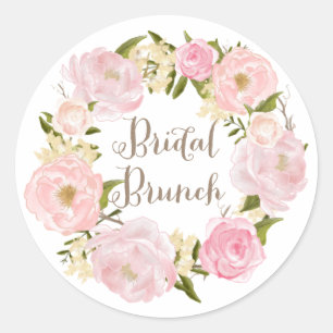 Romantische Rosa-Peonies Wreath Bridal Brunch Runder Aufkleber