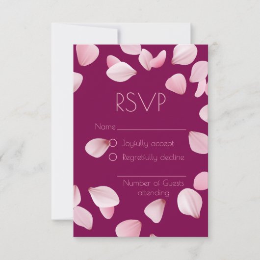 Romantische rosa Petals Wedding RSVP Card (Vorderseite)