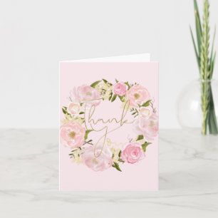 Romantische rosa Pfingstrosen Blumen Gold Dankesch Dankeskarte