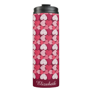 Romantische Rosa Puzzle Puzzle Herzmuster Name Thermosbecher
