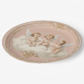 Romantische rosa Rokoko Cherub Cloud Paper Plate Pappteller (Schrägansicht)