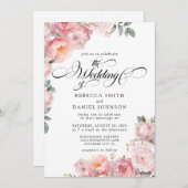 Romantische rosa Rose Calligraphy Floral Wedding Einladung (Vorne/Hinten)
