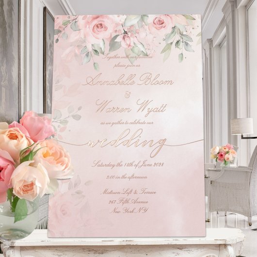 Romantische Rosa Rose Garten Rose Gold Folieneinladung