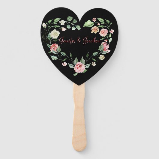 Romantische Rosa Rose Herzenslust |Schwarz Fächer (Vorderseite)