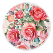 Romantische rosa Rose Keramikknauf (Vorderseite)