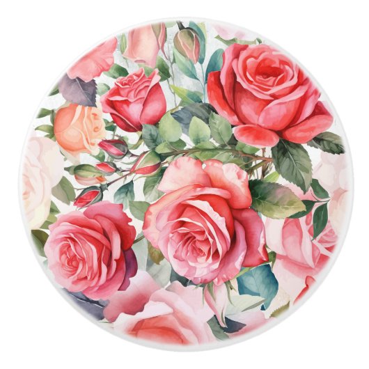 Romantische rosa Rose Keramikknauf (Vorderseite)