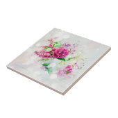 Romantische Rosa Rose mit Bokeh & Glitzern auf Wei Fliese (Seite)