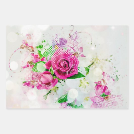 Romantische Rosa Rose mit Bokeh & Glitzern auf Wei Geschenkpapier Set (Vorderseite 2)