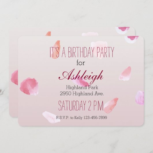 Romantische Rosa Rose Petal Einladung (Vorne/Hinten)