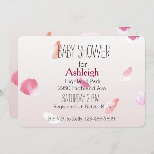 Romantische Rosa Rose Petal Einladung (Vorne/Hinten)