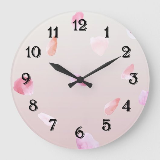Romantische Rosa Rose Petal Große Wanduhr (Vorderseite)